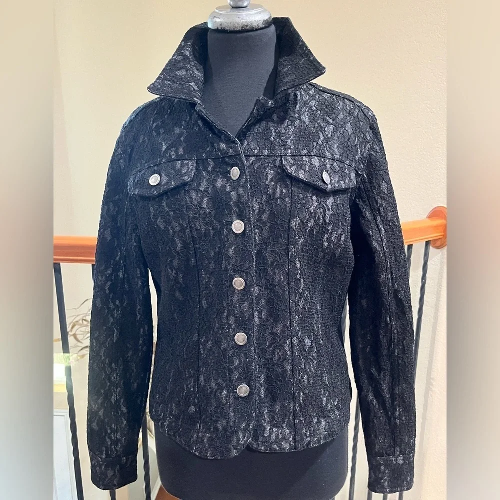 Jendo Black Lace DENIM BUTTON UP JACKET WOMEN SIZE 12